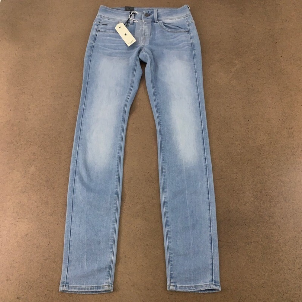 G Star Raw Womens Lynn Slim Skinny Jeans Blue Whiskered Denim Mid Rise 25 New